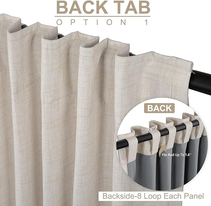 100% Blackout Shield Linen Blackout Curtains for Bedroom 84 Inches Long, Back Tab/Rod Pocket Living Room Drapes, Thermal Insulated Blackout Curtains 2 Panels Set, 50" W x 84" L, Cream