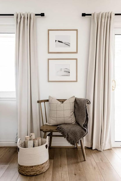 100% Blackout Shield Linen Blackout Curtains for Bedroom 84 Inches Long, Back Tab/Rod Pocket Living Room Drapes, Thermal Insulated Blackout Curtains 2 Panels Set, 50" W x 84" L, Cream
