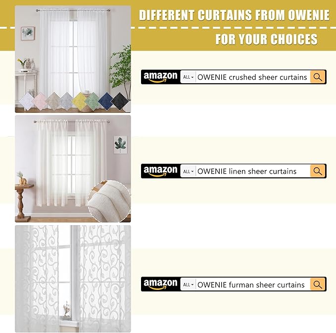 OWENIE White Sheer Curtains 84 inches Long 2 Panels Set, Sheer White Curtains for Living Room/Bedroom, Rod Pocket Voile Sheer Panel Drapes, 2pcs, Each 42" W x 84" L