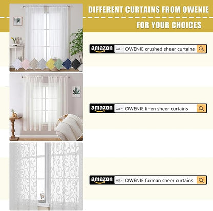 OWENIE White Sheer Curtains 84 inches Long 2 Panels Set, Sheer White Curtains for Living Room/Bedroom, Rod Pocket Voile Sheer Panel Drapes, 2pcs, Each 42" W x 84" L