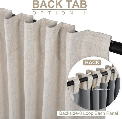 100% Blackout Shield Linen Blackout Curtains for Bedroom 84 Inches Long, Back Tab/Rod Pocket Living Room Drapes, Thermal Insulated Blackout Curtains 2 Panels Set, 50" W x 84" L, Cream