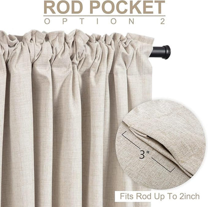 100% Blackout Shield Linen Blackout Curtains for Bedroom 84 Inches Long, Back Tab/Rod Pocket Living Room Drapes, Thermal Insulated Blackout Curtains 2 Panels Set, 50" W x 84" L, Cream